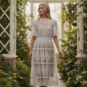 Ivy City Co Sicily Lace Midi Dress w/ SS30 Rhinestones & Faux Pearls